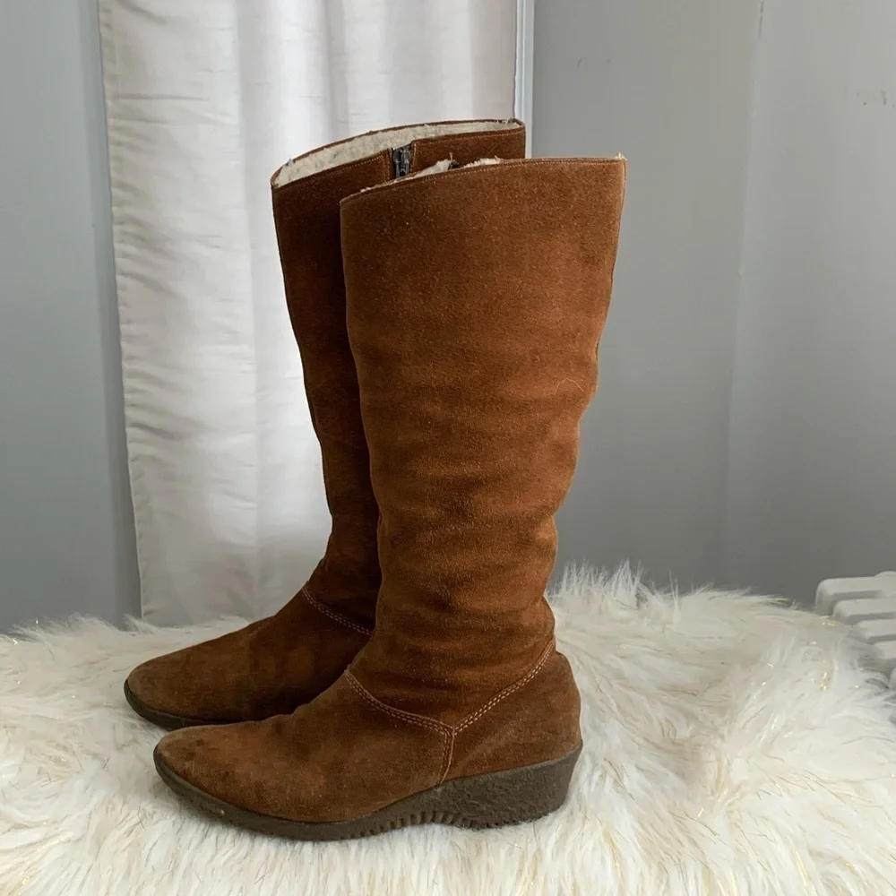 Aquaboots brown suede leather fur lined boots 7